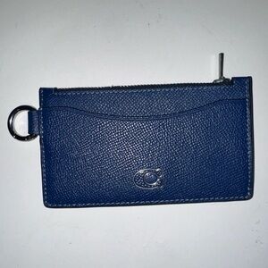 Coach Pebbled Leather Zip Card Case Wallet | Blue | Key Ring